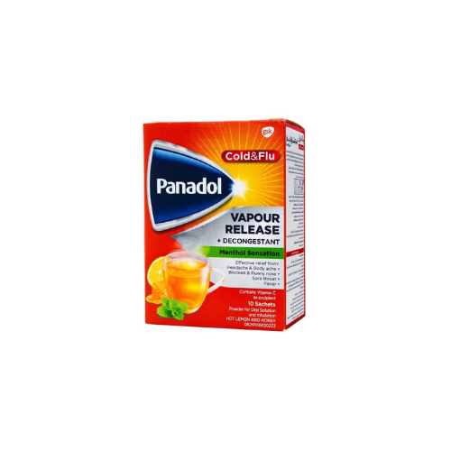 Panadol Cold & Flu Vapour Release Sachets 10s – Hot Drink Relief for Fever, Blocked Nose, Sore Throat & Body Aches