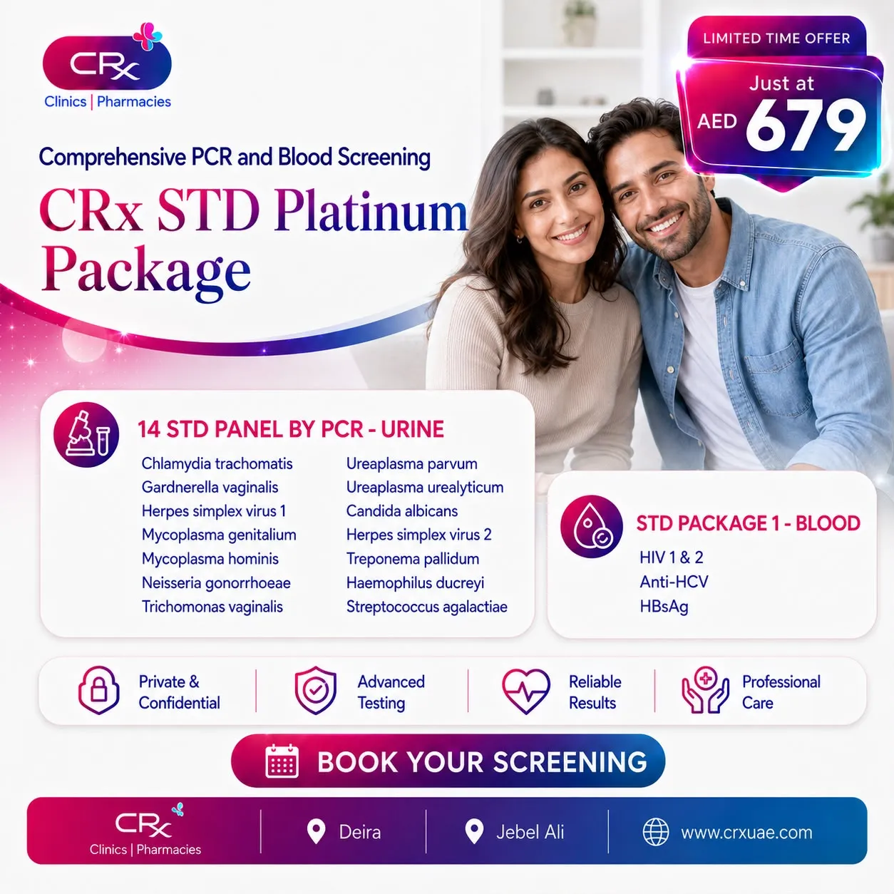 CRx STD Platinum PCR and Blood Screening Package AED 679