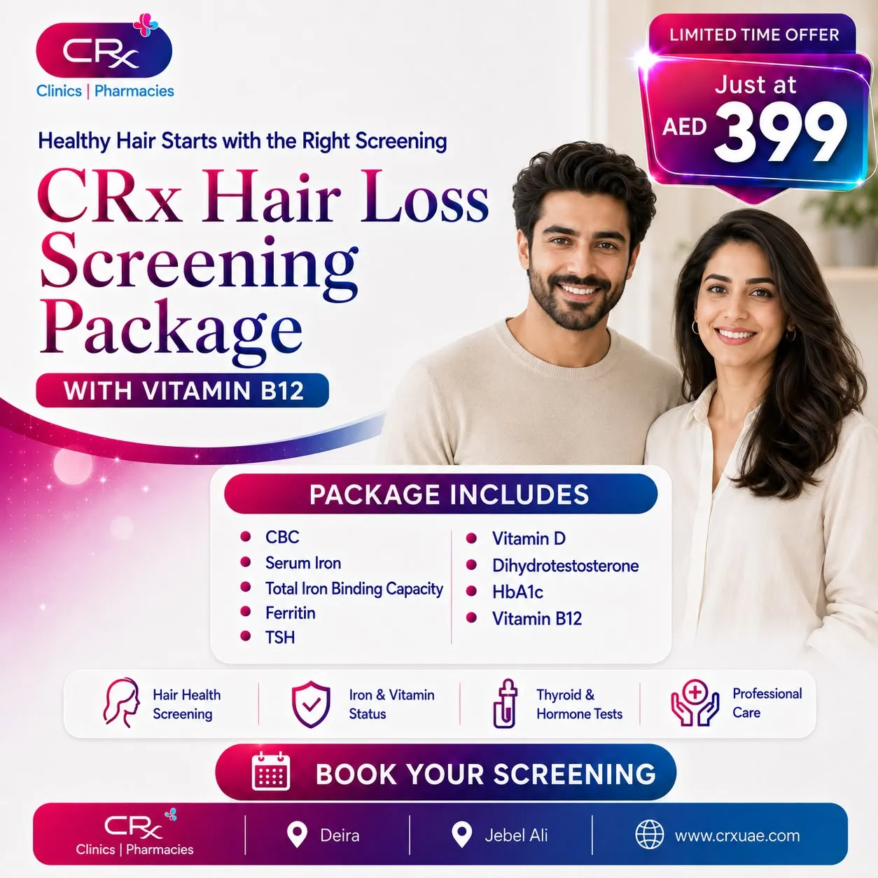 CRx Hair Loss Screening Package with Vitamin B12 AED 399