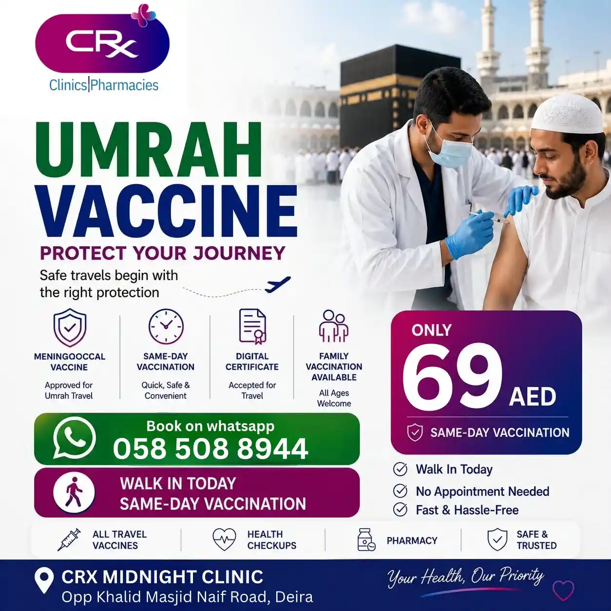 Umrah vaccine Midnight Clinic AED 69
